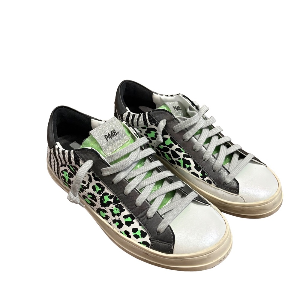 P448 Green and Black Leopard and Zebra Print Sneakers Made in Italy